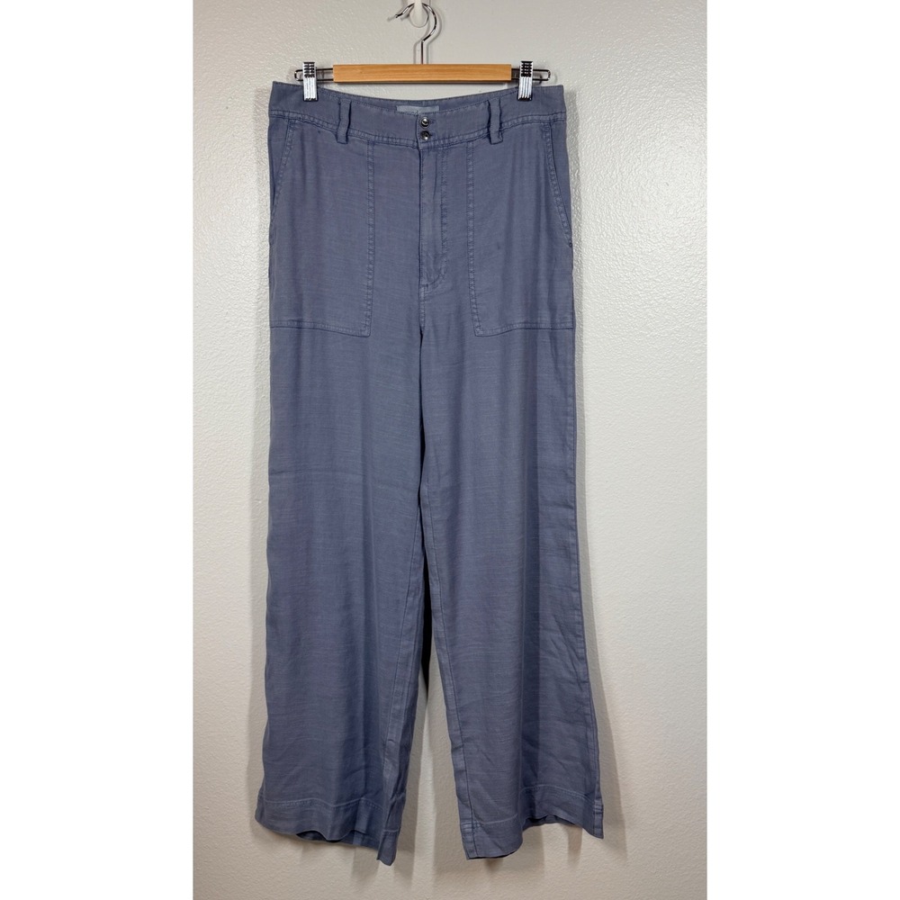 Sundance Pants Women 10 Blue Linen Blend Wide Leg Patch Pocket Casual NWT